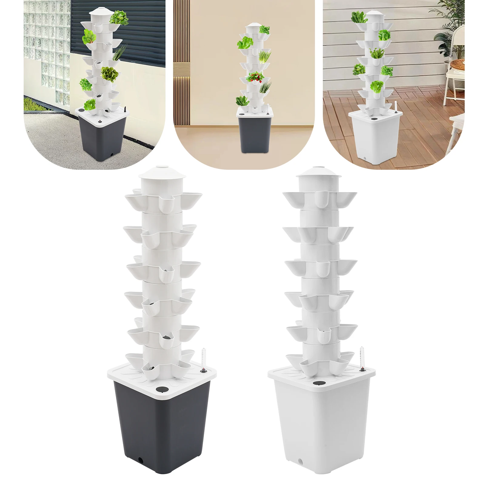 6-stufiges Hydrokultur-Anbausystem, 30 Pflanzlöcher, Innengarten-Set für Gemüse, Kräuter, Salat, Erdbeeren, Hydrokultur-Turm Image