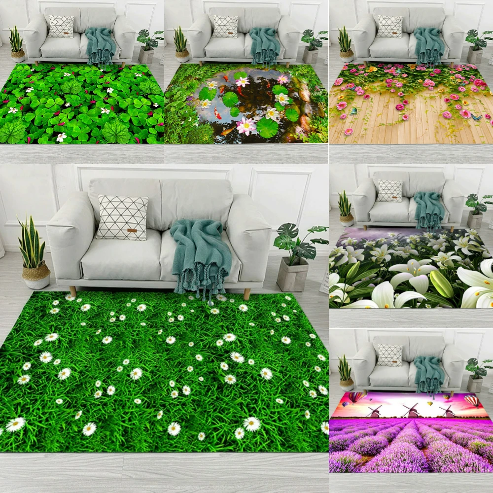 1 Stück Frische Frühlingsblumen und Pflanzen Bedruckter Teppich Bodenbelag für Schlafzimmer, Wohnzimmer, Küche, Garten, Balkon, Wintergarten Dekoration