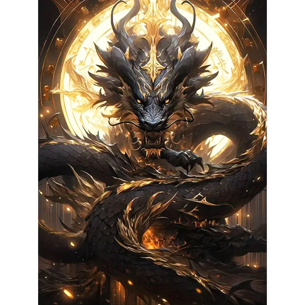 5D-Diamant-Mosaik zum Selbermachen, Drache, rundes Gemälde, Tier-Komplettset, Kunsthandwerk, Schlafzimmer-Dekoration Image
