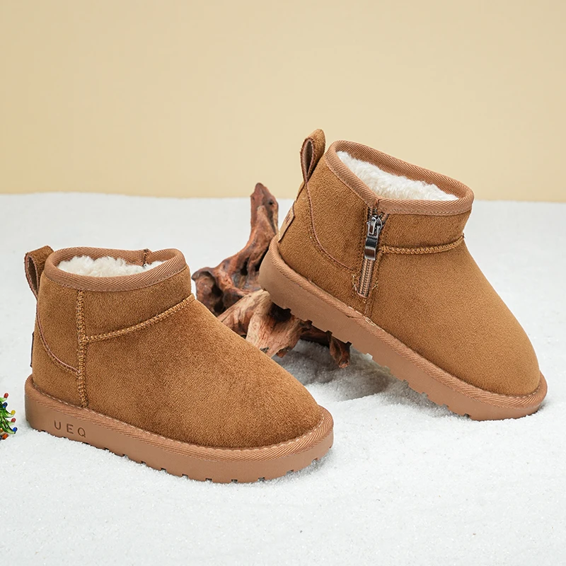 2025, Kinderschuhe, Schneestiefel, neue Winter-Jungen, dicke Plüschschuhe, einfarbig, warme Schuhe für Mädchen, kurze Kinderstiefel