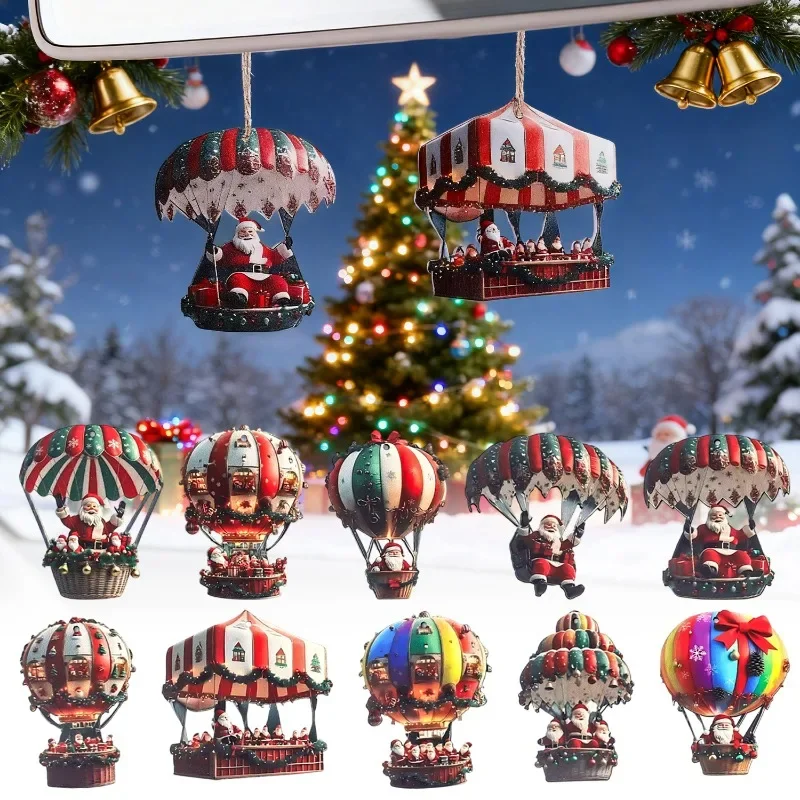 10/50 stücke Heißluft Ballon Santa Claus 2D Flache Holz Anhänger Weihnachten Baum Nette Hängen Festliche Holz Dekoration Zubehör Image