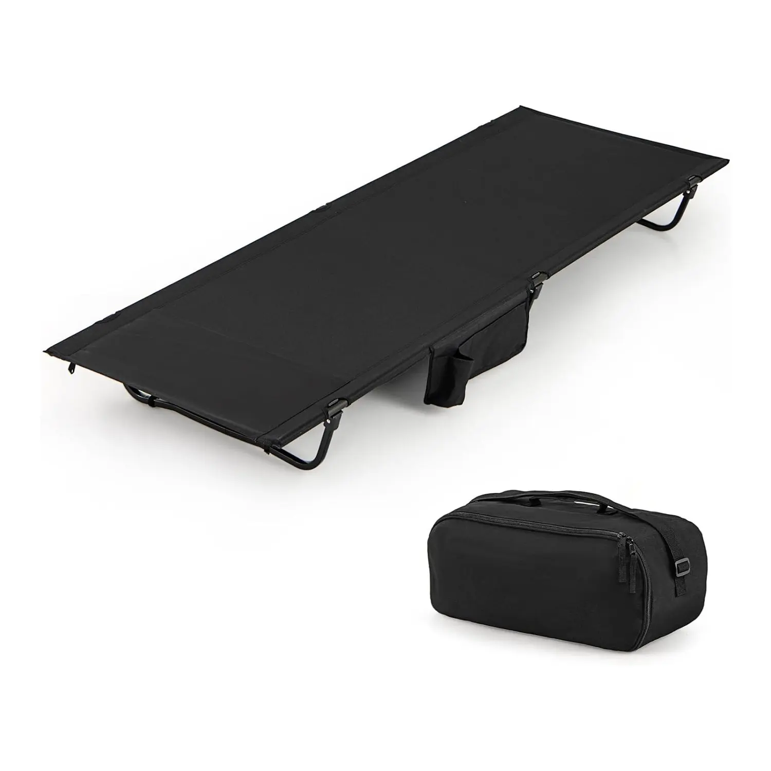 Feldbett, ultraleichtes Campingbett mit Seitentasche, tragbares Klappbett, Campingliege für Camping, Reisen, Strand
