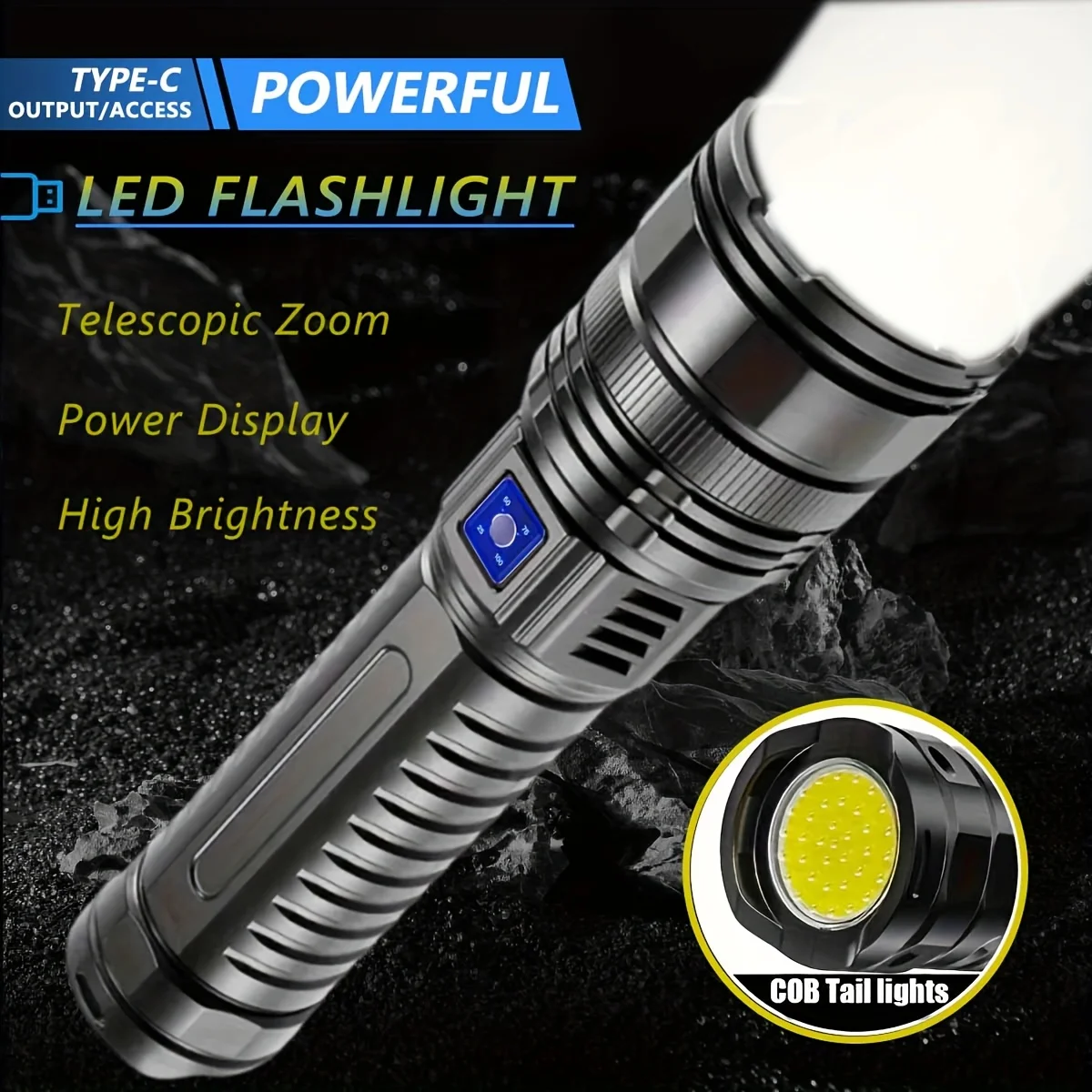 Taktische Taschenlampe mit großer Reichweite, sehr leistungsstarke Taschenlampe, Arbeitsleuchte, wiederaufladbar, leistungsstarke wiederaufladbare LED-Taschenlampen, Hochleistungslampe