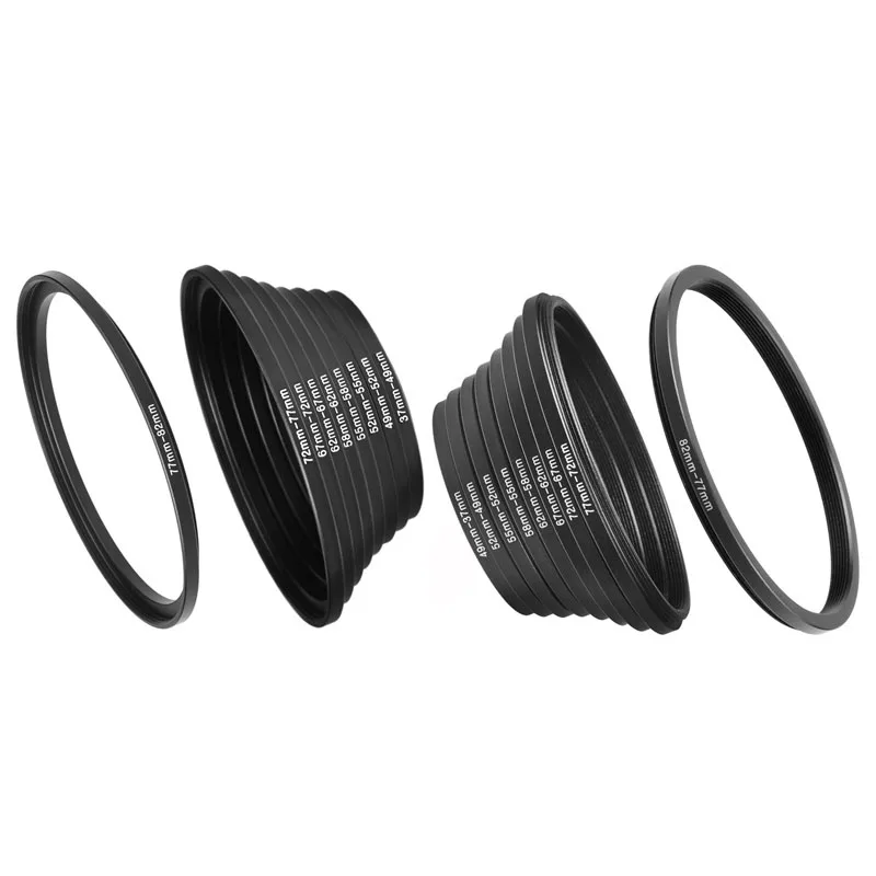 18 Stück Kameraobjektivfilter Step Up & Down Ringadapter Metallfilter Adapterring für alle Kamera DSLR 37-82 82-37 mm Montageset Kit Image