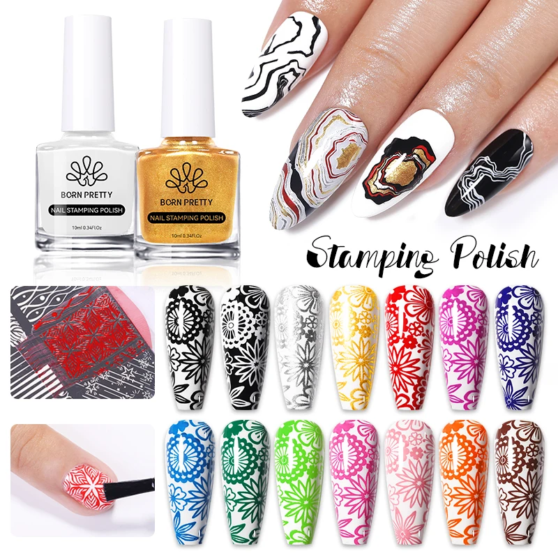BORN PRETTY 10 ml Nagellack, 25 Farben, Schwarz, Weiß, Gold, Nail-Art-Lack mit abziehbarem Nagellatex, kein Verschmieren, Top-Öl