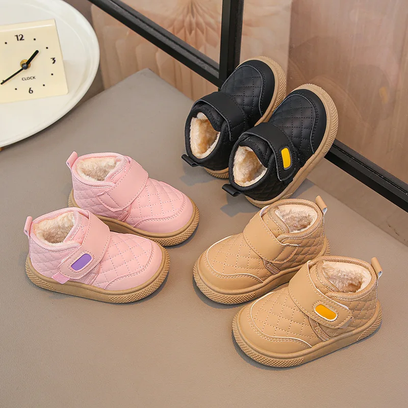 2023 neue Kinder Casual Schuhe Stiefeletten PU Leder Wasser-Beständig Winter Schuhe Für Kinder Anti-slip Warme rosa Schwarz Schuhe