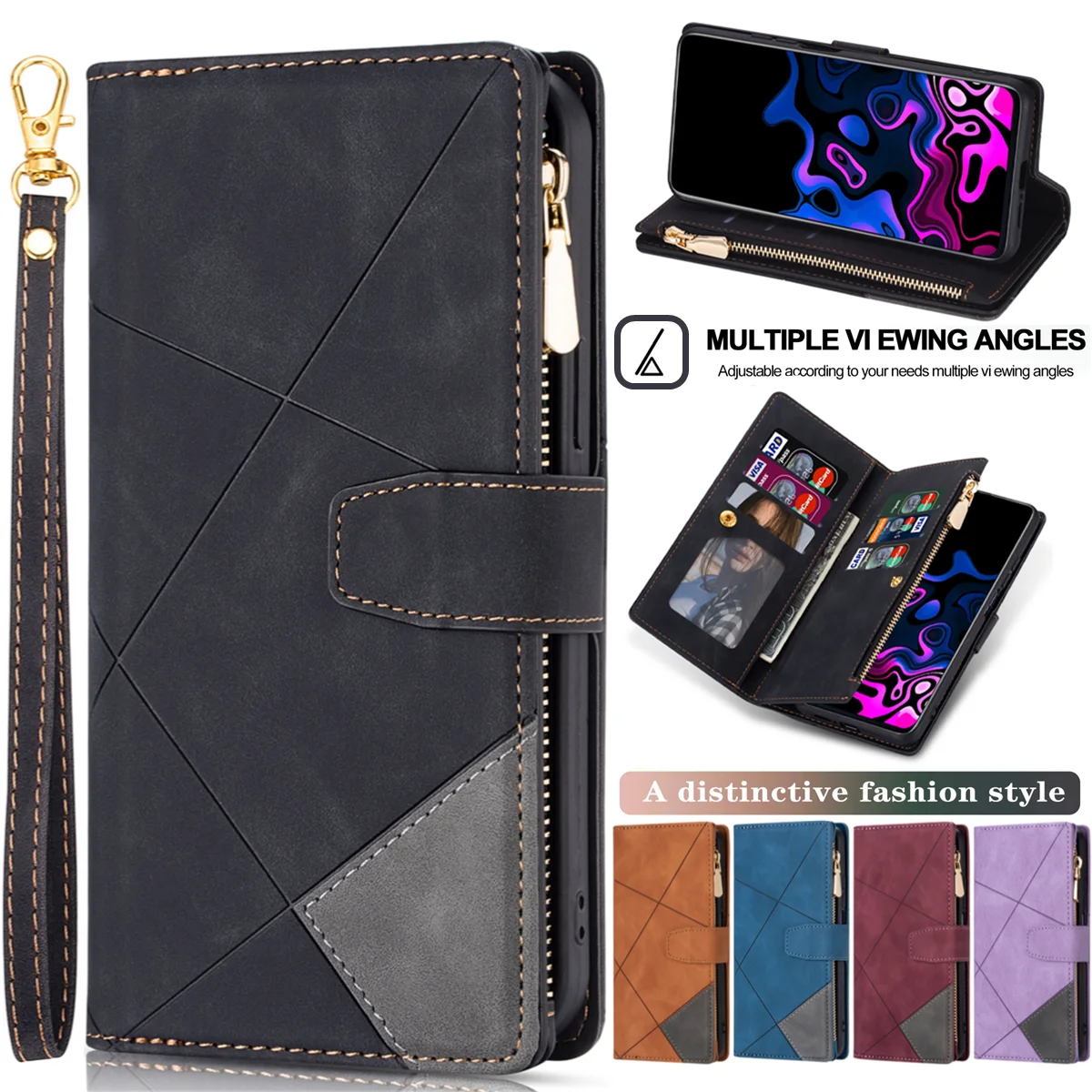 Flip-Lederhülle für XiaoMi 14T 13T 12T 11T 11 Lite Redmi Note 15 14 13 11S 12 Pro Plus mit Reißverschluss, Kartenfach und Brieftaschenfunktion Image