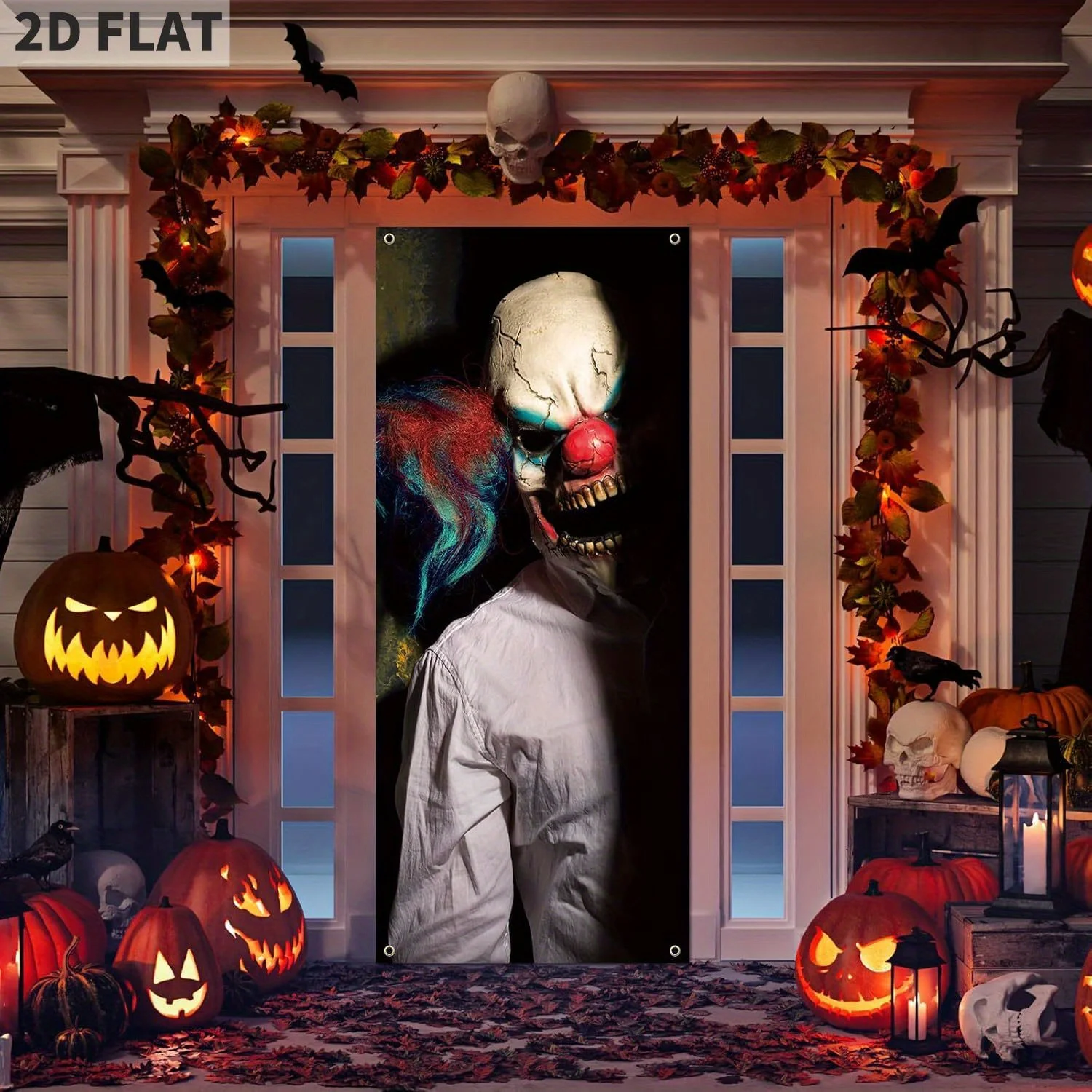 Halloween-Clown-Dekorationen, gruselige Geister-Türabdeckung, 79 x 35 Zoll, Halloween-Dekorationen, hängendes Banner, Haustür, Veranda, Hofschild