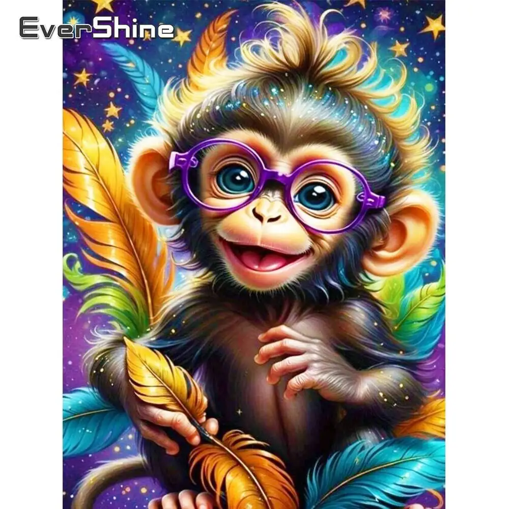 Evershine Neue Ankunft Diamant Mosaik Affe Tier Malerei Cartoon Bild Von Strass Diamant Stickerei Feder Wohnkultur Image