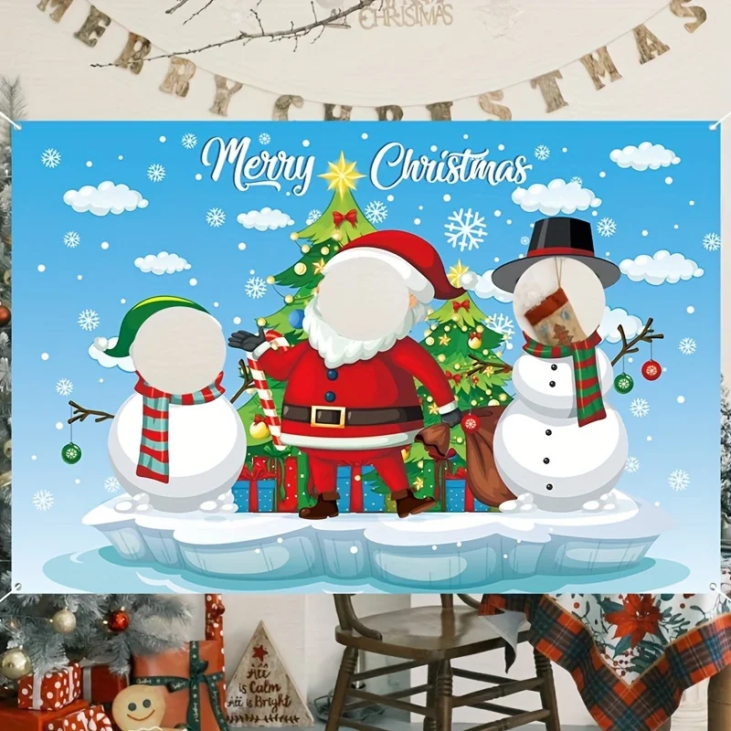 1pc Festliche Weihnachten Hintergrund Santa Claus Schneemann Urlaub Dekoration Frohe Weihnachten Foto Prop Polyester Hintergrund Tuch Image