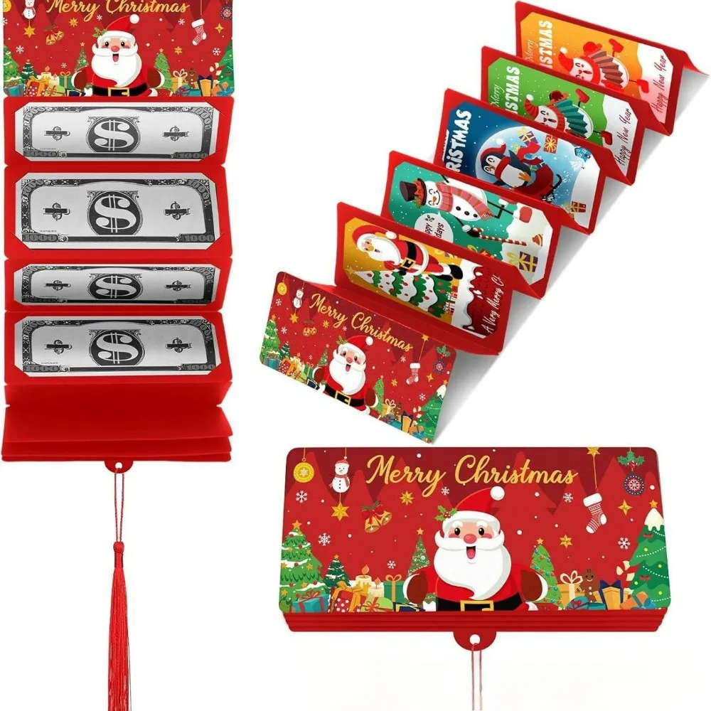Festlicher roter Umschlag mit Weihnachtsmann-Motiv, 10 Fächer – Dollar- und US-Geldhalter für Weihnachtsüberraschungsfeiern, Geldaufbewahrungsbox