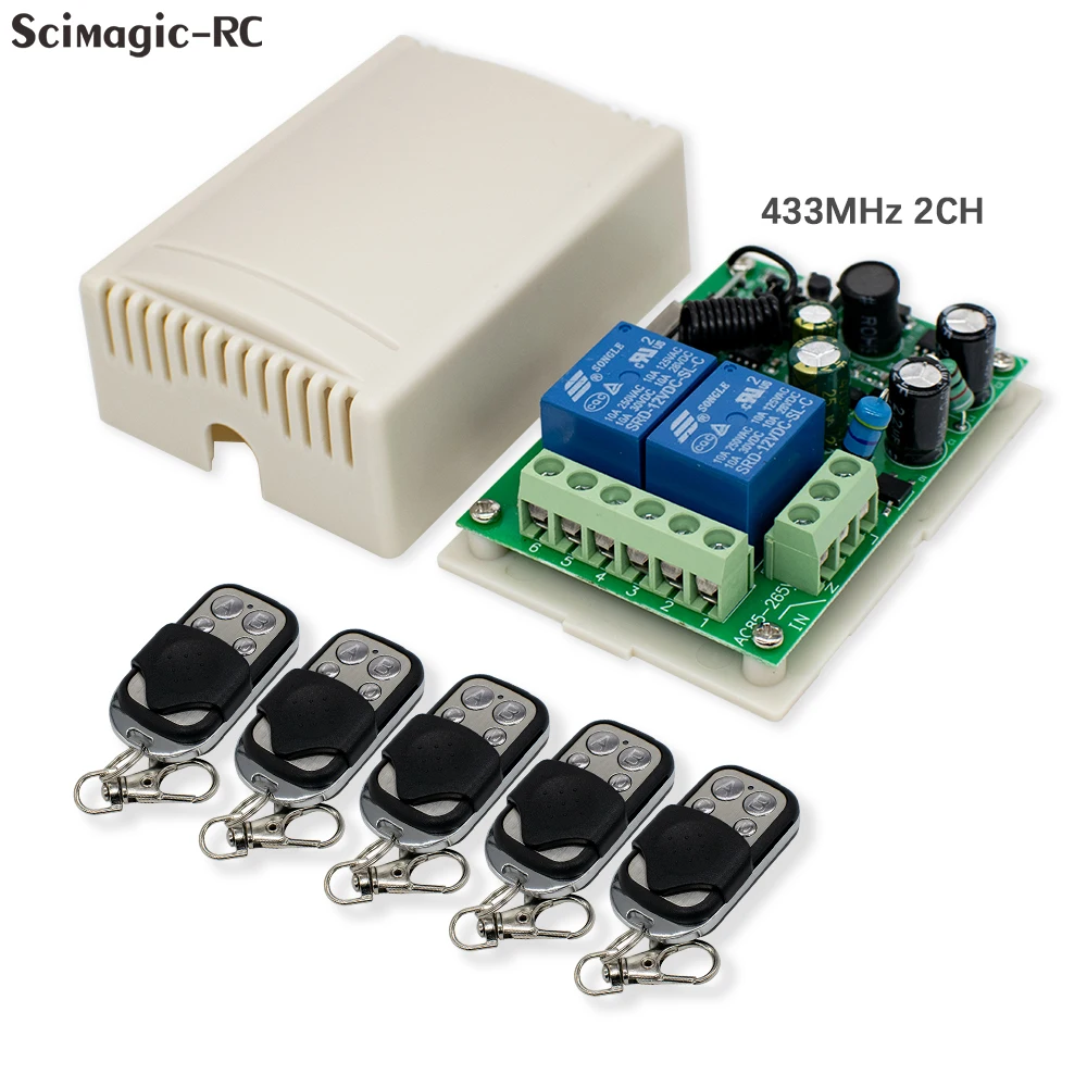 433MHz Universelle Funkfernbedienung AC220V 2-Kanal RF-Relais-Empfänger und Sender für Universelle Garagentor- und Torsteuerung Image