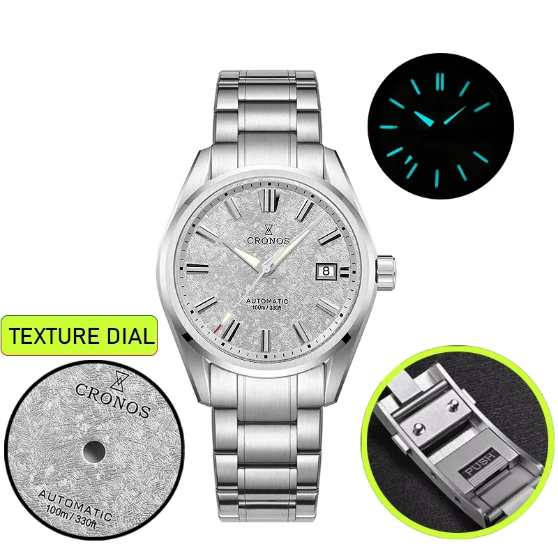 Cronos Neue 39mm Textur Luxus Männer Business Kleid Uhren Miyota 9015 PT5000 SW200 Automatische Mechanische Wasserdicht 100 m L6040 M Image