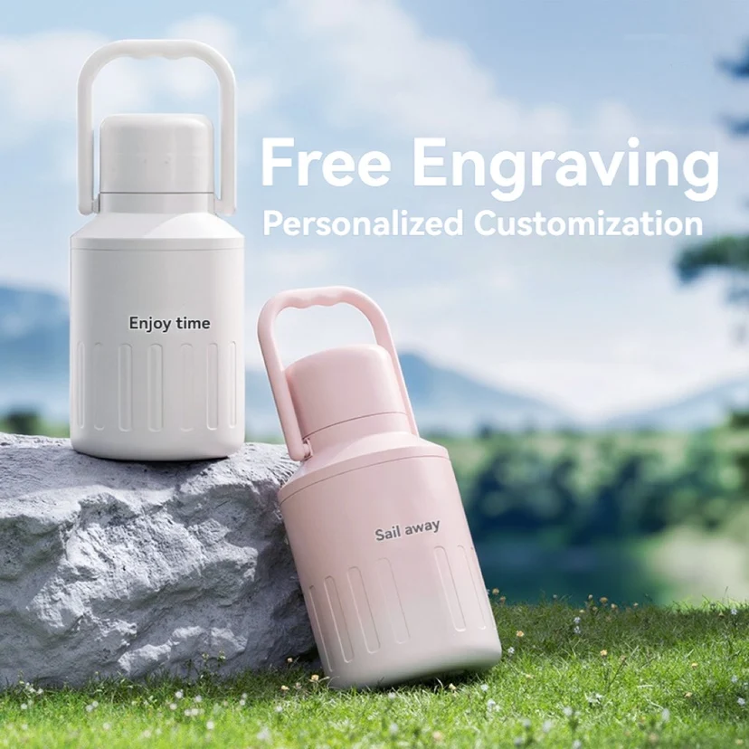 Edelstahl-Thermoflasche, kalt und warm, Edelstahl-Vakuumflasche, Camping-Reisebecher mit Griff Image