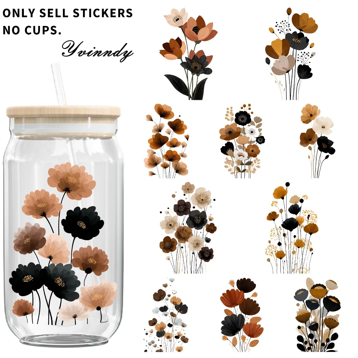 5 Stück Aquarell Braun Schwarz Muster UV DTF Transferpapier Kratzfestes Transferpapier Geeignet für 16OZ Tassen Flaschen Image