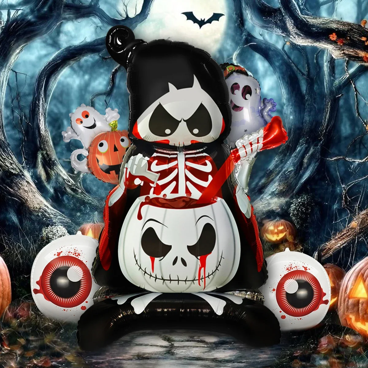 5-teiliges Halloween-Ballon-Set mit stehendem Skelett, gruselige Halloween-Dekorationen für BOO-Partys, Dekoration mit Spukhaus-Atmosphäre Image