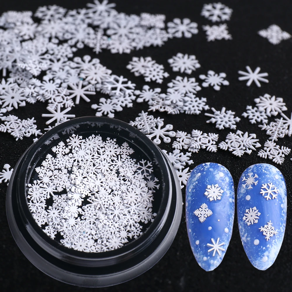Weiße Schneeflocke Metall Nail Art Dekorationen Schneeflocken Scheiben Winter Weihnachten Nagelaufkleber Pailletten Flocken Maniküre Zubehör Image