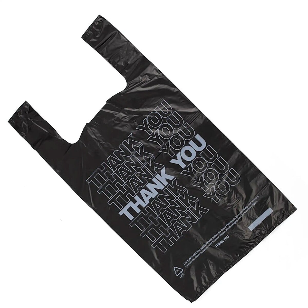 RyanPack Hemdchen-Tragetaschen MDPE 28+14x48 cm Schwarz 15µ – 2000 Stück (4x500) – Thank You T-Shirt Bags Image