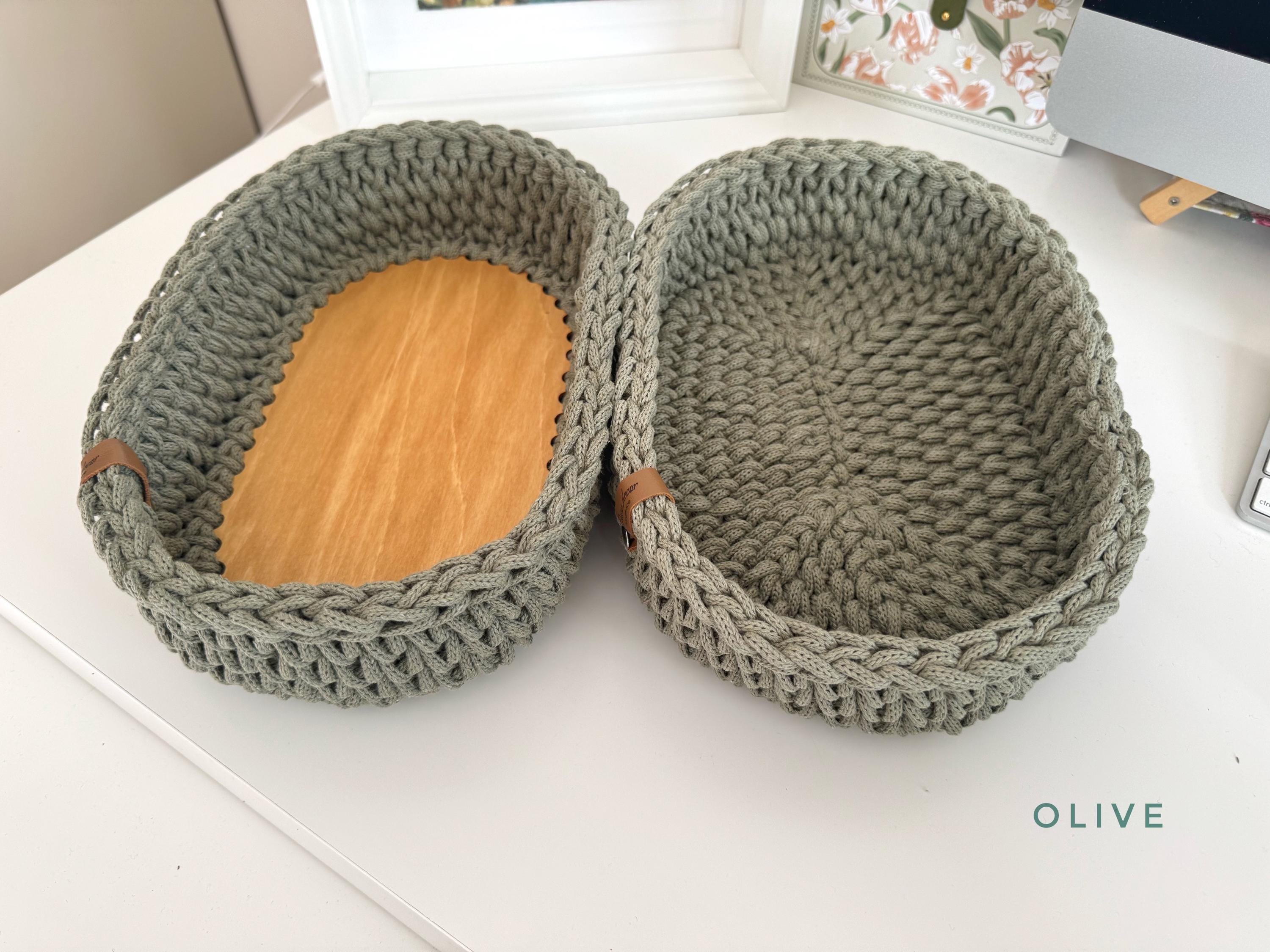 Cestino in cotone all'uncinetto: portatelecomando e portaocchiali da comodino, vassoio in legno macramè