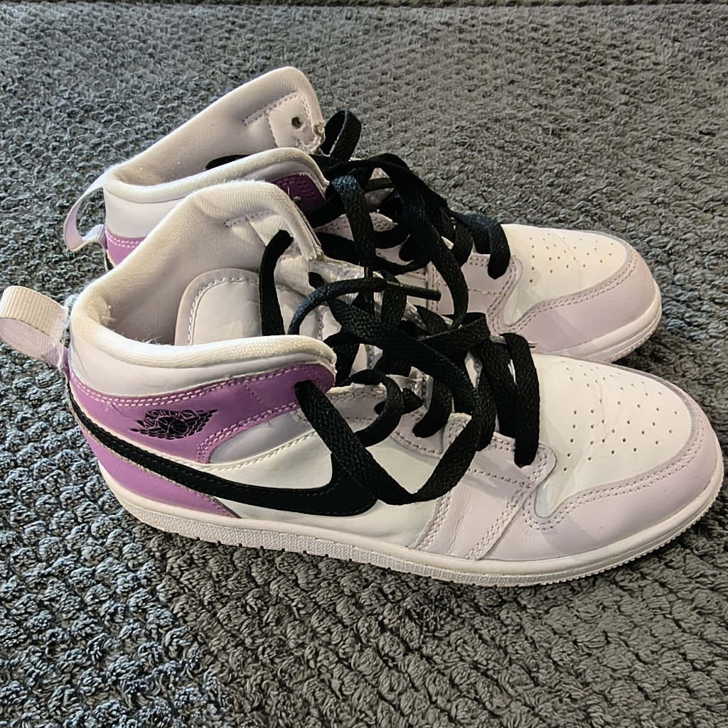 Nike Shoes | Girls Nike : Purple And White High-Top Nike Sneakers { Size 3 }. Great Cond, $40 | Color: Purple/White | Size: 3g