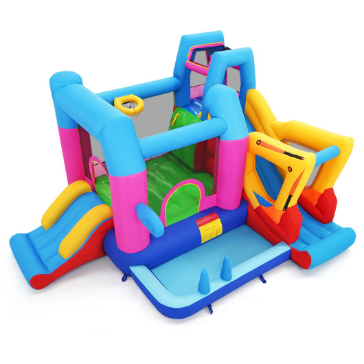 Costway Inflatable Bounce House 8-in-1 Excavator Themed Kids Bouncer