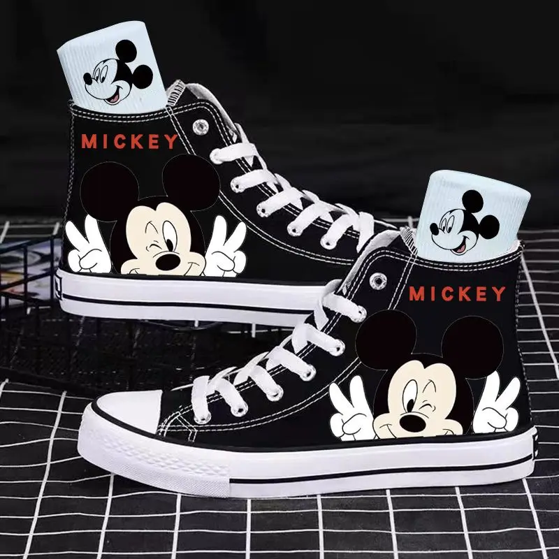 Mädchen Jungen Kinder Disney Mickey Mouse Weiß Schwarz Canvas Schuhe Casual Cartoon Komfort Kinder Print Schuhe Größe 35-44