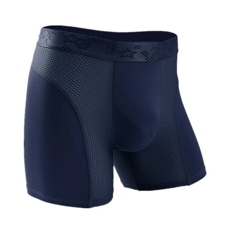 Männer Boxer Shorts Mesh Modal Unterwäsche Cueca Solide Höschen Mann Atmungsaktive Beutel Mittlere Lange Bein Unterhose Große Größe Badehose Image