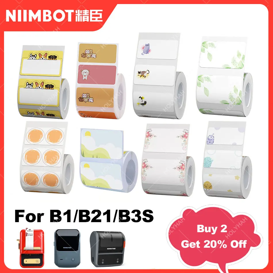 Niimbot B1 B21 Phantasie Farbe Weiß Label Aufkleber Druck Papier Rolle Für Niimbot B21 B1 B3S Drucker Reißen-beweis wasser/Öl-beweis Image