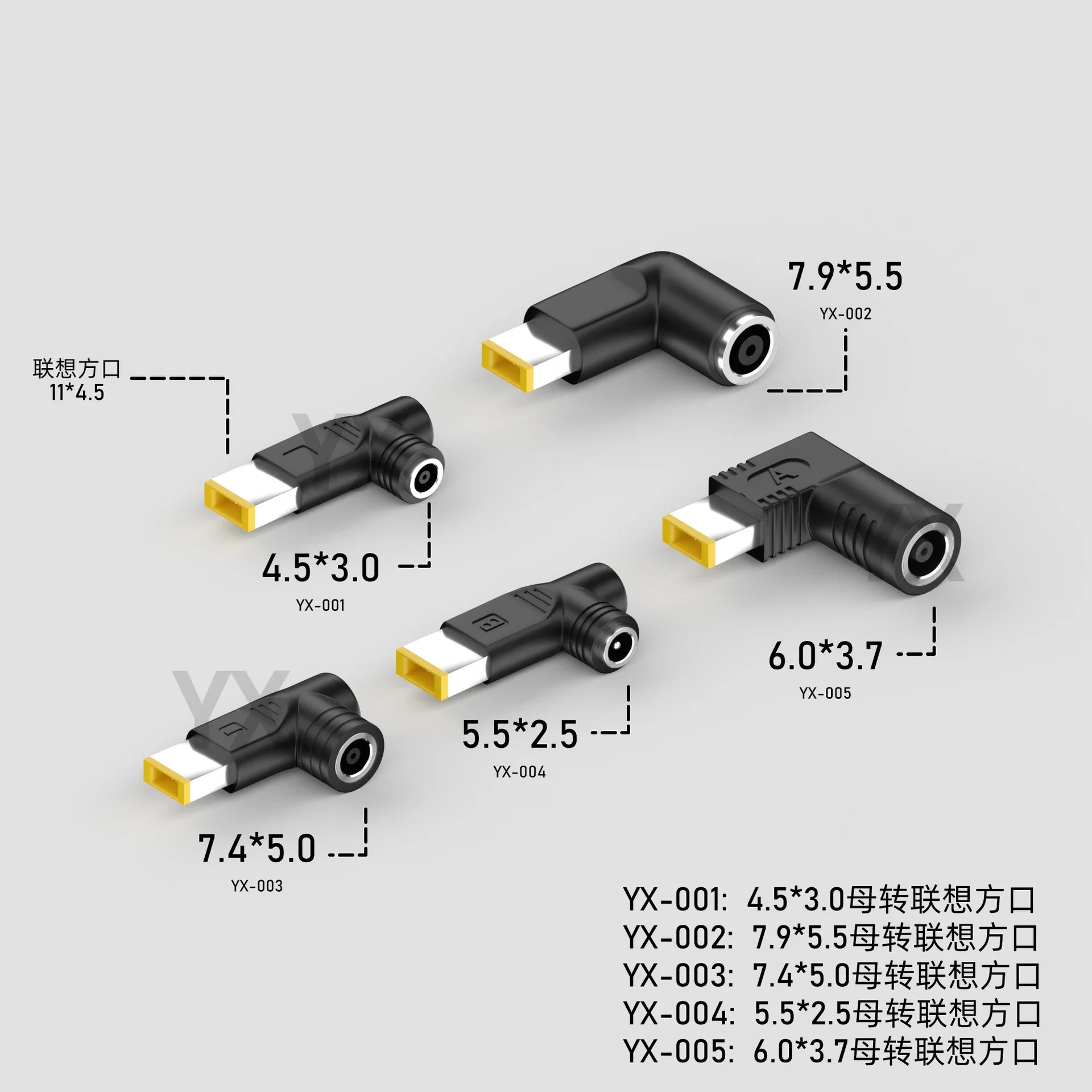 DC 7,9 x 5,5 7,4 x 5,0 5,5 x 2,5 4,5 x 3,0 6,0 x 3,7 mm auf quadratischen Stecker Stecker DC Power Adapter Konverter für Asus Lenovo Laptop Ladegerät Image