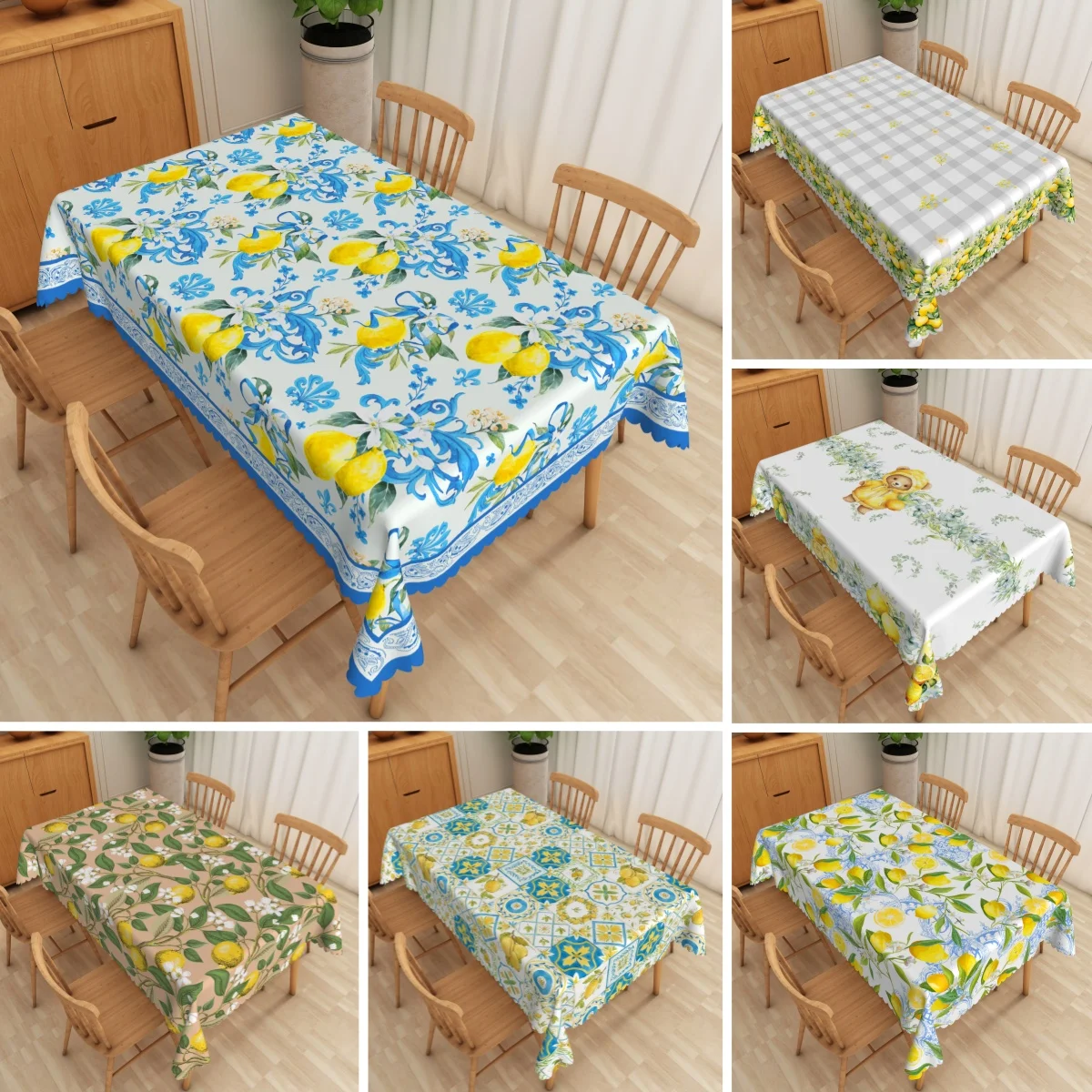 Sommer-Tischdecke mit Zitronenblume, rechteckig, Bauernhaus, wasserdicht, für Küche, Esszimmer, Hochzeit, Dekoration für Café, Zuhause, Party Image