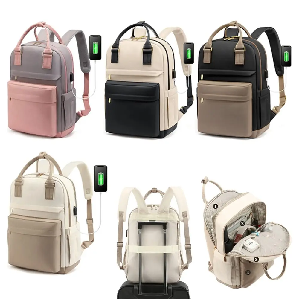 Neuer einfacher Reiserucksack aus Nylon mit großer Kapazität und USB-Anschluss, mehrere Taschen, Outdoor-Umhängetasche für Männer und Frauen Image