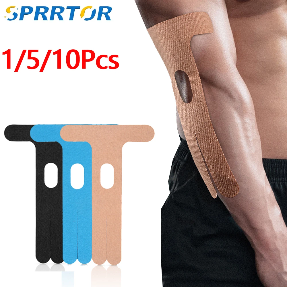 1/5/10 Stück vorgeschnittenes Ellenbogenband, Beschwerden lindern elastisches Ellenbogen-Kinesiologie-Tape, Haftung, Muskelunterstützung, schweißfest für Sport Image