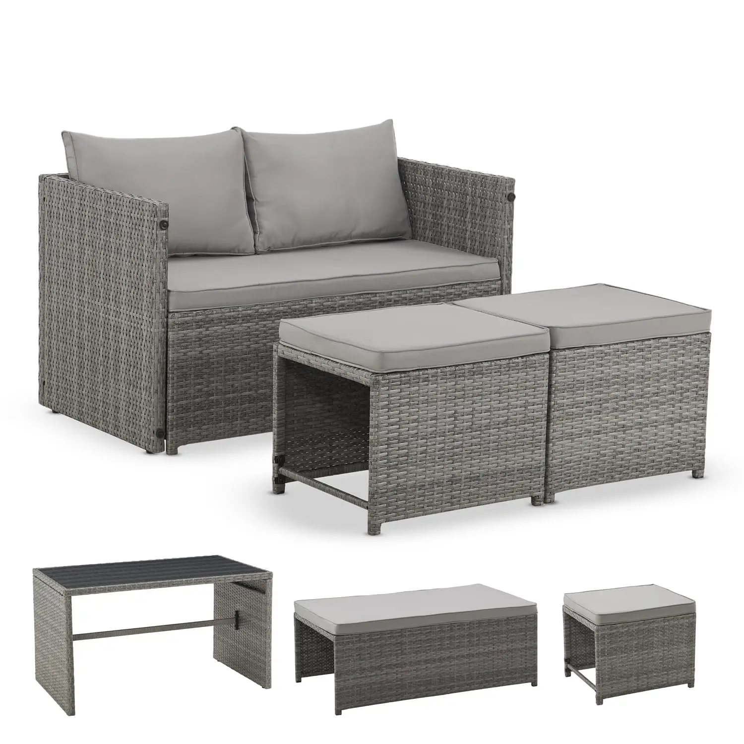 2-in-1 Polyrattan Relax Gartenmöbel-Set Jamaika – Tisch, Garten-Lounge-Sofa – Balkonmöbel-Sitzset, individuell gestaltet Image