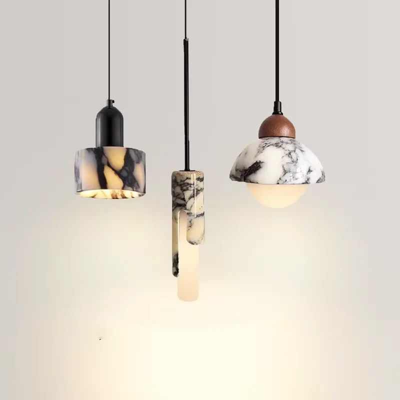 Luxus Schwarz Runde Naturstein Pendelleuchte Led Marmor Nachttisch Hängelampe Minimalist Esszimmer Travertin Pendelleuchte