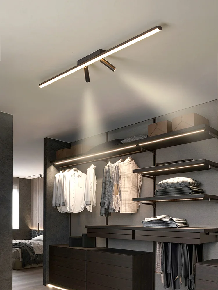 Moderne gold-schwarze Deckenleuchten, LED-Strahler, Deckendesign, langes Licht, Wohnzimmer, Büro, Glanz, Schlafzimmer, Küche, Strahler