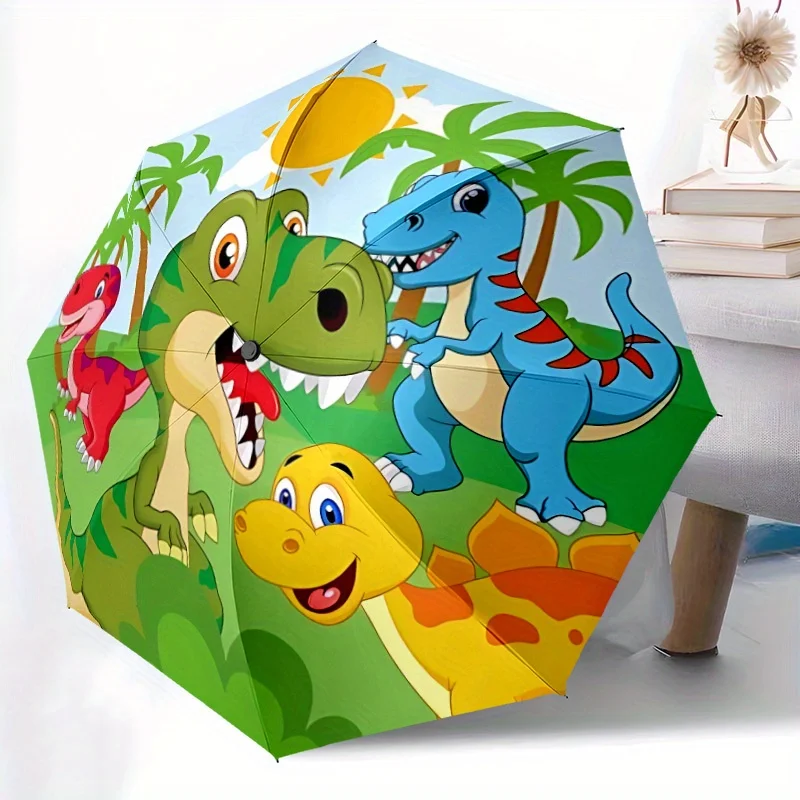 1 Stück Dinosaurier-Party-Regenschirm mit automatischer Faltung, tragbares und faltbares Design mit 8 Rippen, lässiges Outdoor-Accessoire für Halloween und Image