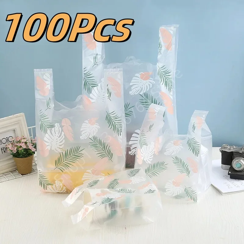 100 Stück Kunststoff-Tragetaschen, Dessert-Taschen zum Mitnehmen, Supermarkt, Lebensmittelgeschäft, täglicher Gebrauch in Westen, Taschen, Backen, Dessert-Verpackungsbeuteln Image