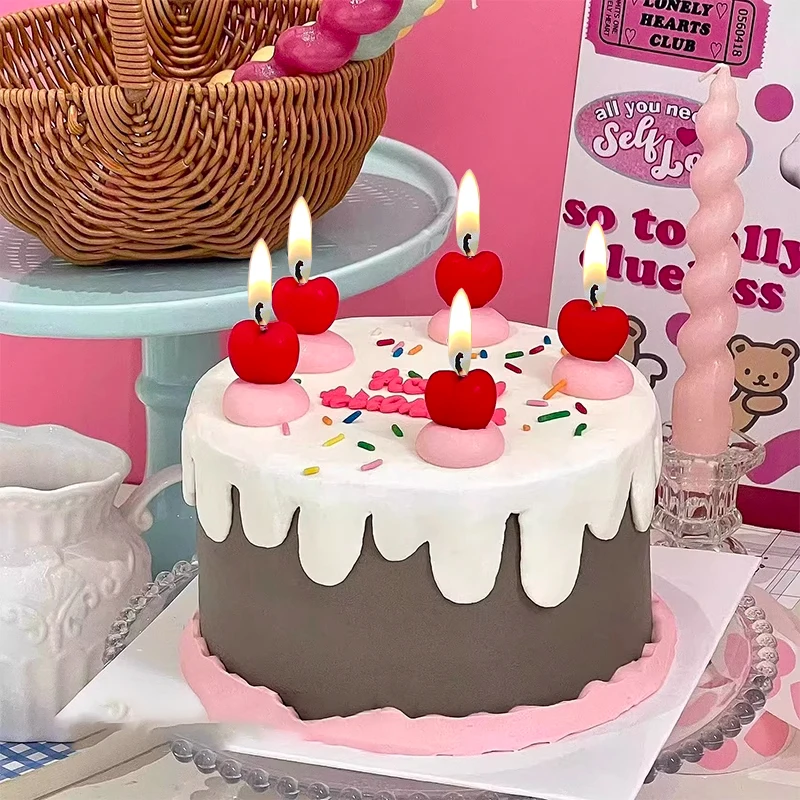 Kirsche Geburtstagstorte Kerze Party Dekoration Liebe kleine Kirsche Kuchen Dekoration kreative Kinder Cartoon Kerze Image