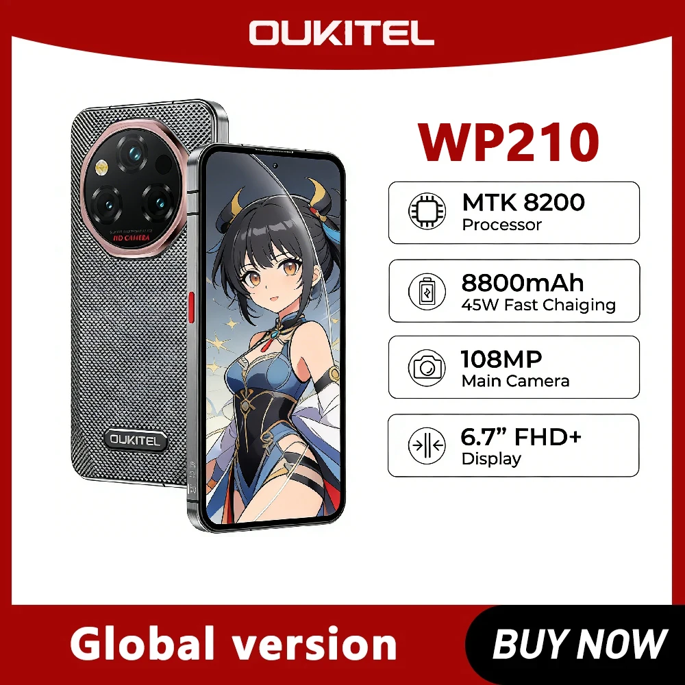 OUKITEL WP210 Android15 Outdoor-Smartphone MTK 8200, NFC, 36GB+512GB, 8800mAh 45W, 6,7 Zoll, 108MP 5G WIFI6 Smartphone