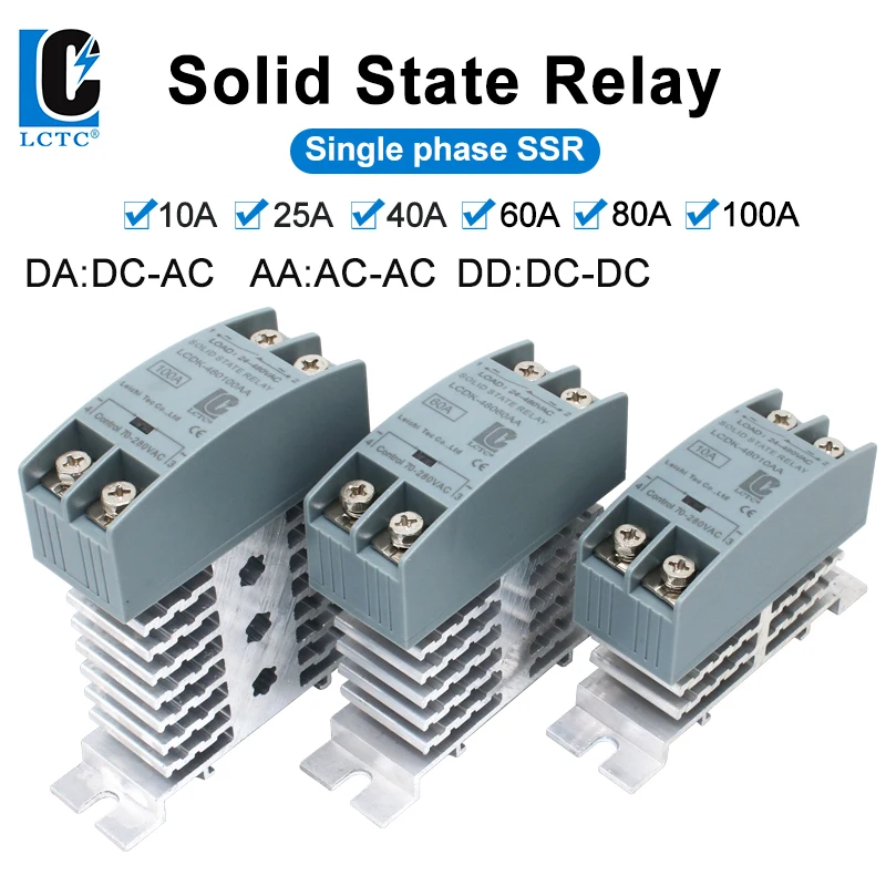 SSR-Halbleiterrelais 10A 25A 40A 60A 80A 100A 120A DIN-Schiene Einphasenrelais mit Kühlkörper DC zu AC DC zu DC AC zu AC Image