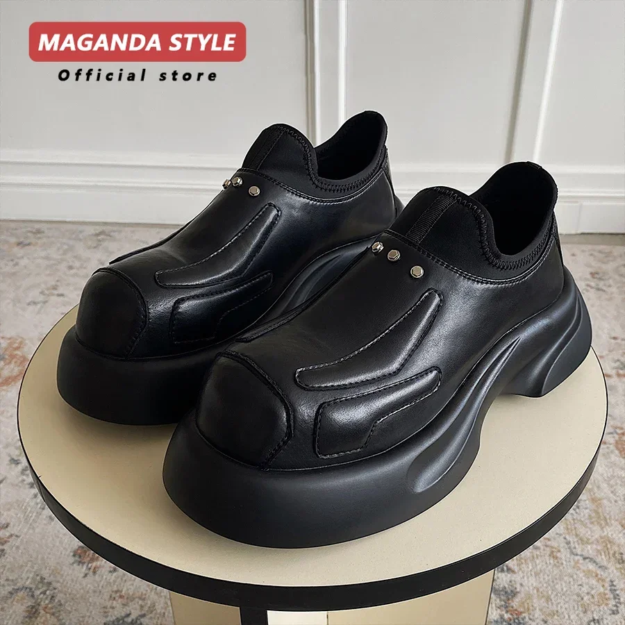 City Walk~Lässige Sport-Lederschuhe für Herren, bequeme Leggings, höhenvergrößernde Design-Luxus-Derby-Schuhe, schwarze Pantolettenschuhe