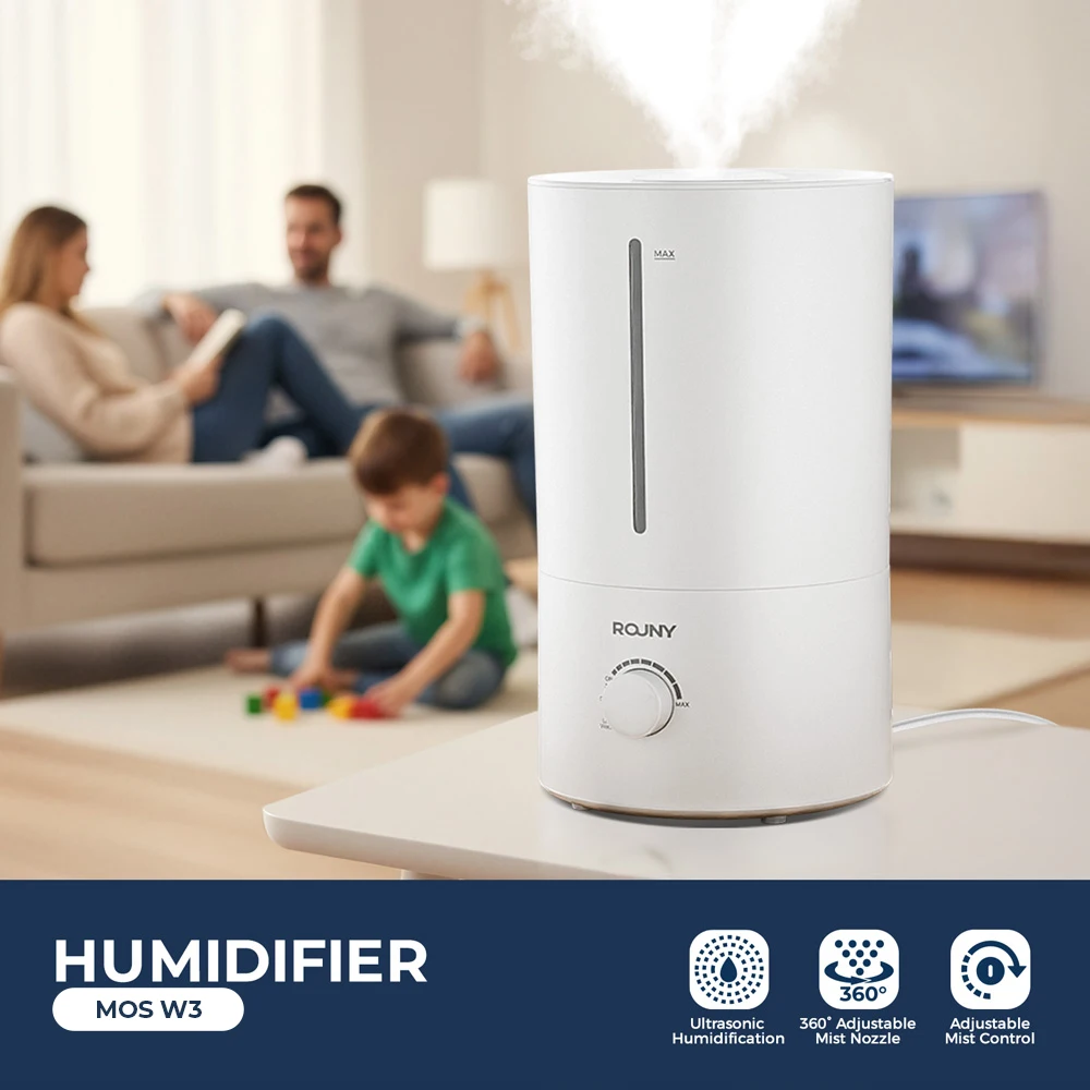 ROUNY Ultraschall-Luftbefeuchter 4 l, BPA-frei, 360° ° Nebeldüse, automatische Abschaltung bei niedrigem Wasser, 27-Stunden-Laufzeit, Schlafzimmer-großer Raum, Weiß Image