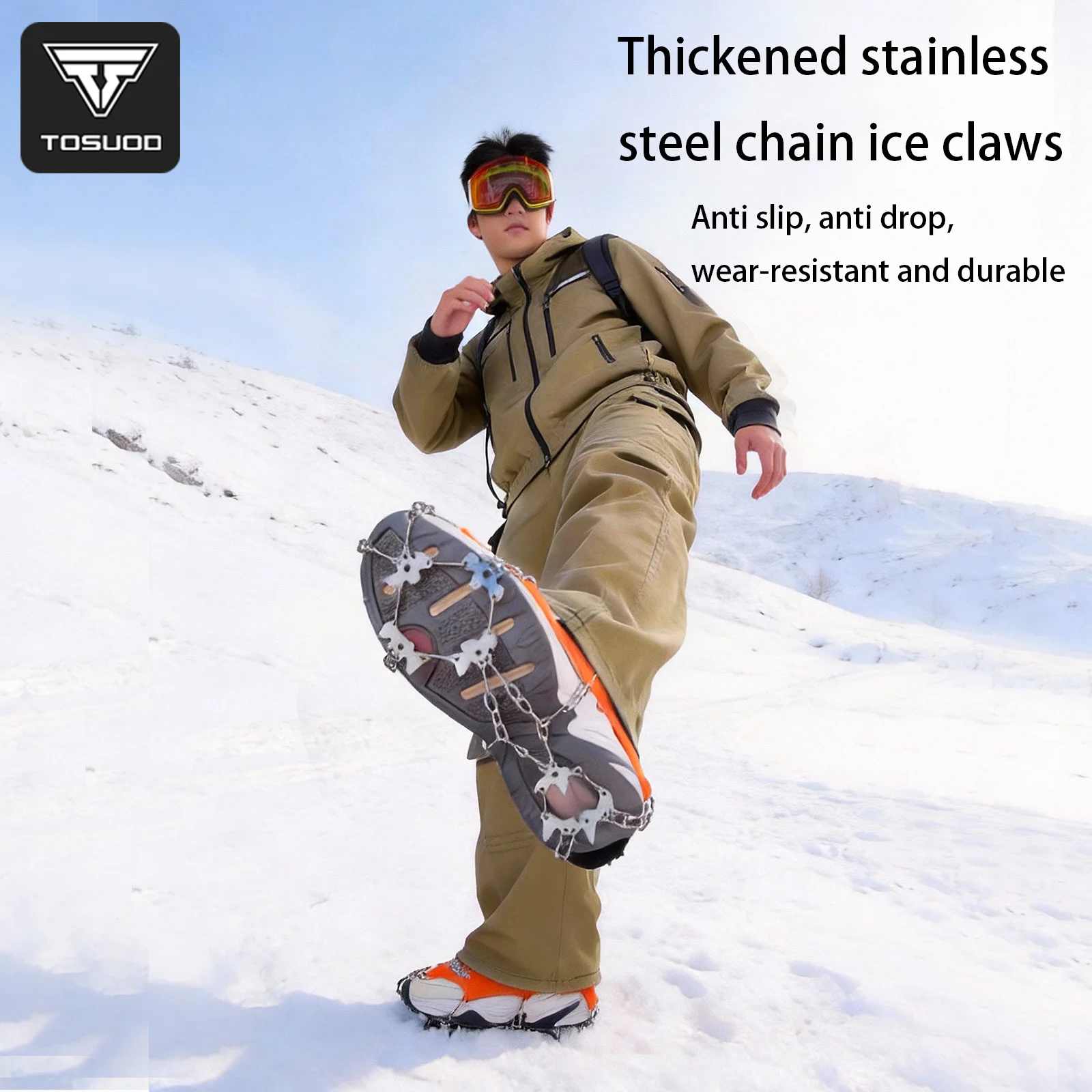 TOSUOD19 Spikes Eis- und Schneegreifer für Schuhe Outdoor-Klettern Schnee Rutschfester Eisgreifer mit 19 Zähnen Winter-Steigeisen für Schuhe