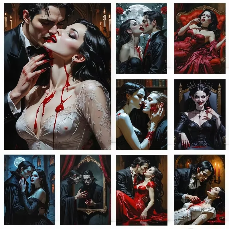DIY-Ölgemälde nach Zahlen, Gothic-Vampir-Liebhaber-Figuren, Heimdekoration, Gemälde für die Wand, Schlafzimmer, Raumdekoration, Geschenk, rahmenlos Image