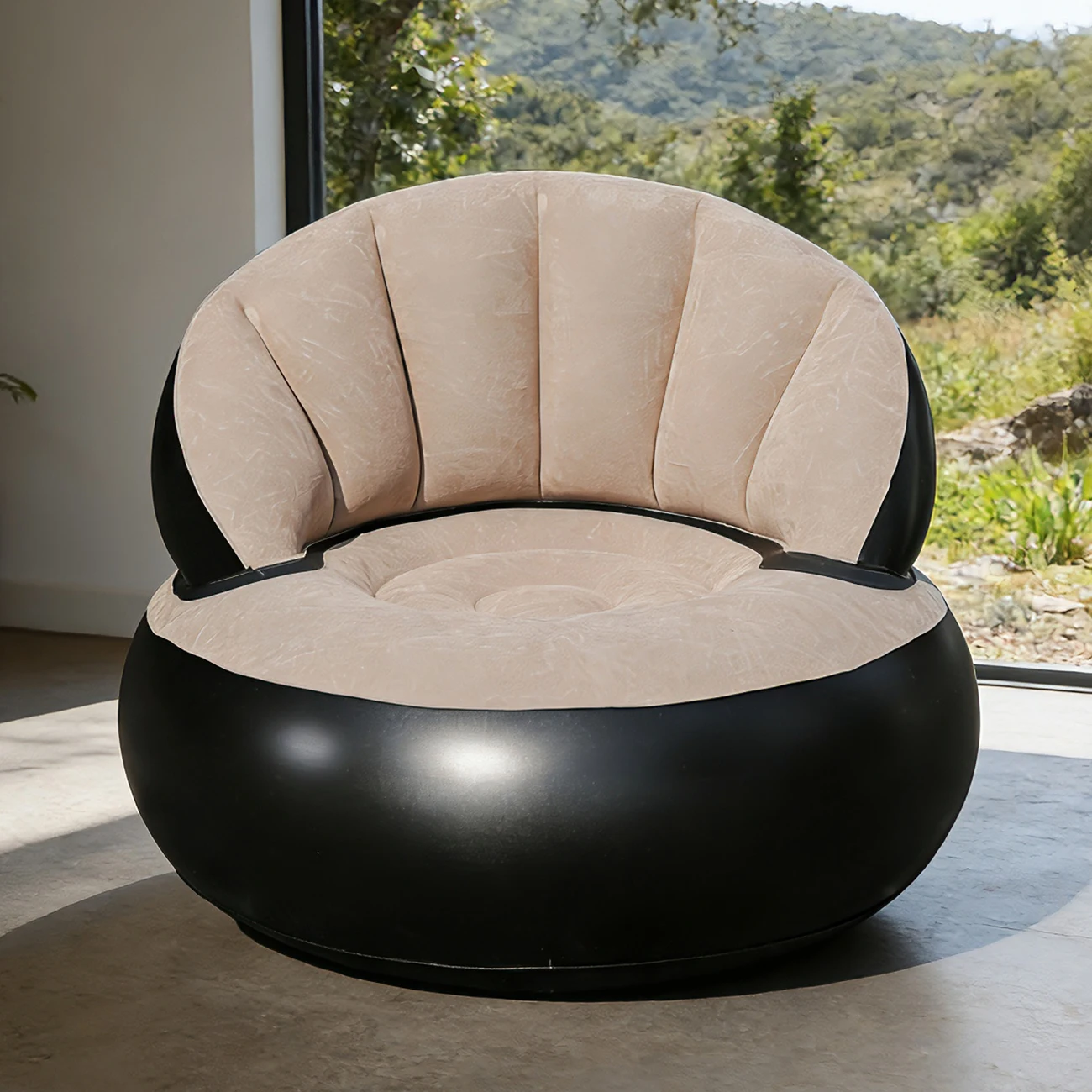 1 Stück Verdicktes PVC Aufblasbares Sofa Ergonomisches Design für Komfortables Sitzgefühl, Faltbares Beflocktes Gartensofa Image