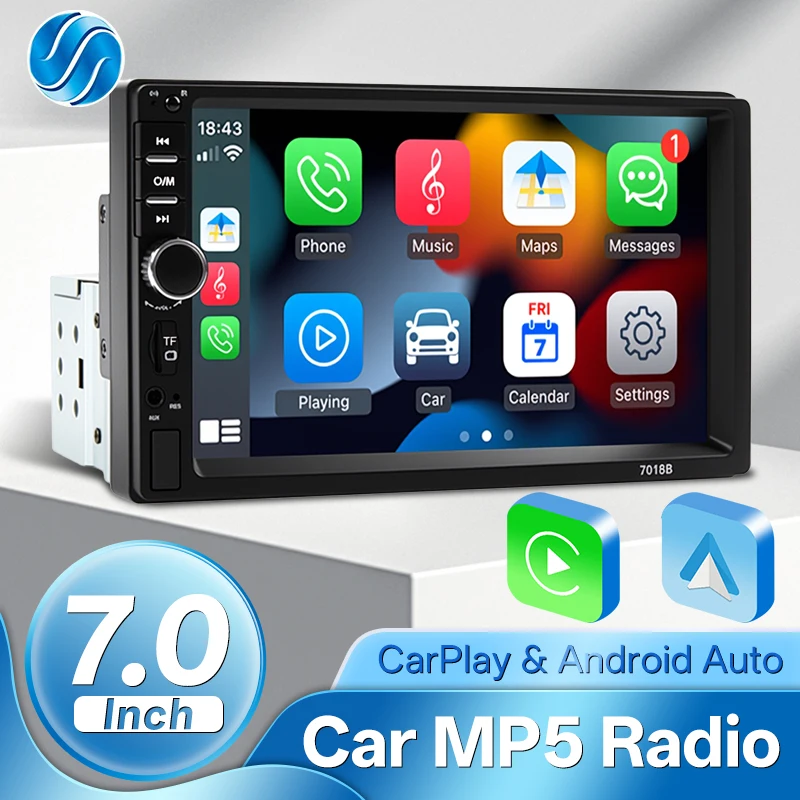 Hippcron 7“ Autoradio 1din verkabelt Carplay Android Auto Universal Multimedia Auto Radio Player FM AUX Eingang Bluetooth Mirror Link Image