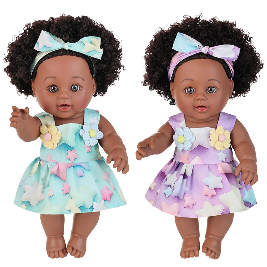 12 Zoll realistische schwarze Babypuppe amerikanische afrikanische schwarze Puppe mit Kleidung voller Vinylkörper lockiges Haar Puppen Kinder Weihnachtsgeschenk Image