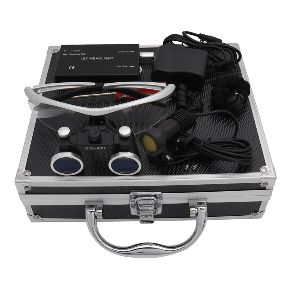 Dental 2,5X/3,5X Lupe Chirurgische Fernglas Lupe Mit 5W Scheinwerfer Kopf Licht Ultra-leichte Zahnmedizin Optische Ausrüstung Image