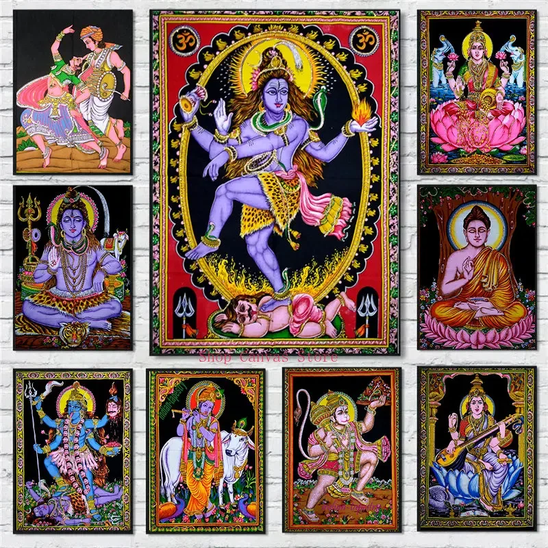 Shiva Parvati Vishnu Leinwandgemälde, indischer religiöser Kunstdruck, HD-Wandkunst für Wohnzimmer, Heimdekoration, ohne Rahmen Image