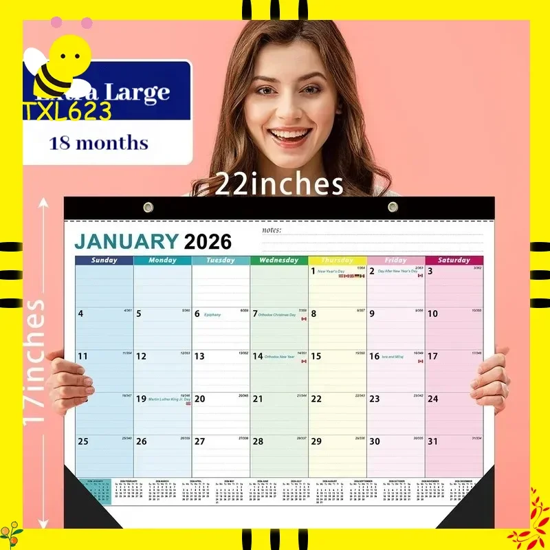 2026 Wandkalender, 18 Monate, groß, 22 x 17 Zoll, Regenbogen-Design, Planer für Zuhause, Büro, Studenten, Organisation, Dekoration Image